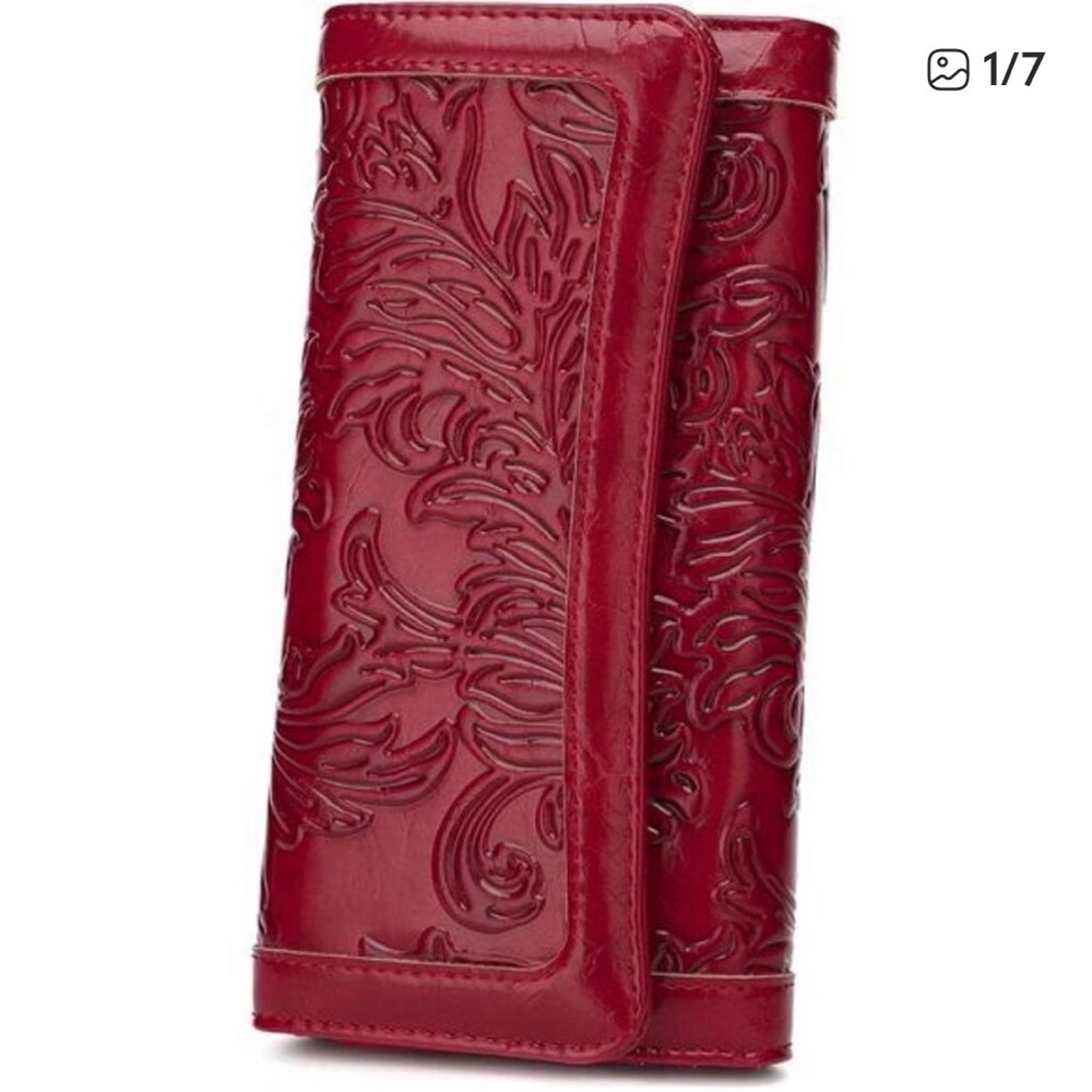 Chic Red Embossed Leather RFID Blocking Women's Wallet